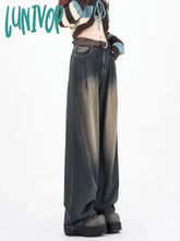 Lunivop Women’s Tie Dye Contrasting Color Design Jeans American Vintage Casual Denim Trousers